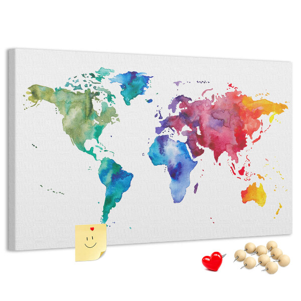 Nástěnka Barevná mapa světa s akvarelem