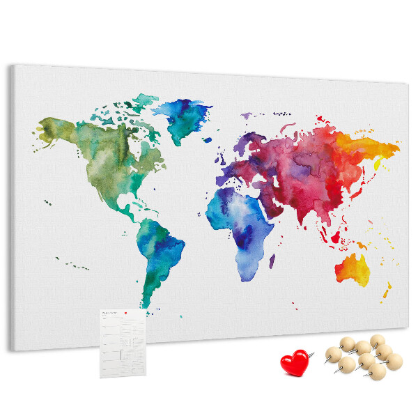 Nástěnka Barevná mapa světa s akvarelem