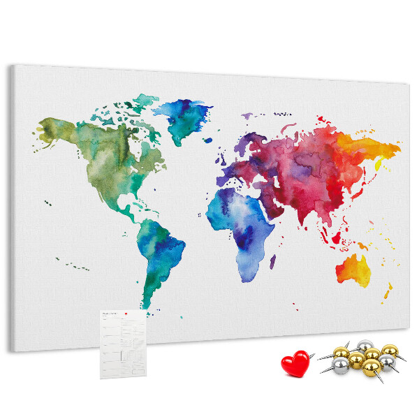 Nástěnka Barevná mapa světa s akvarelem
