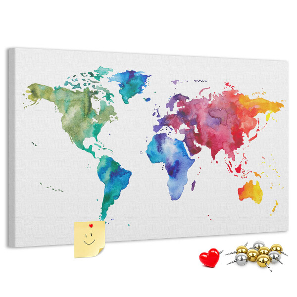 Nástěnka Barevná mapa světa s akvarelem