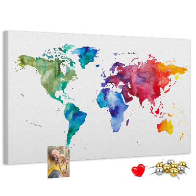 Nástěnka Barevná mapa světa s akvarelem