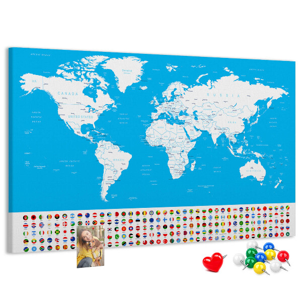 Fětská nástěnka Barevná mapa světa s vlajkami zemí