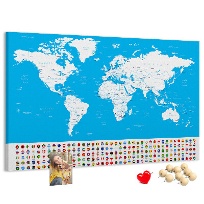Fětská nástěnka Barevná mapa světa s vlajkami zemí