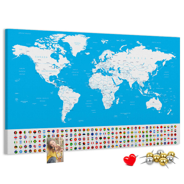 Fětská nástěnka Barevná mapa světa s vlajkami zemí