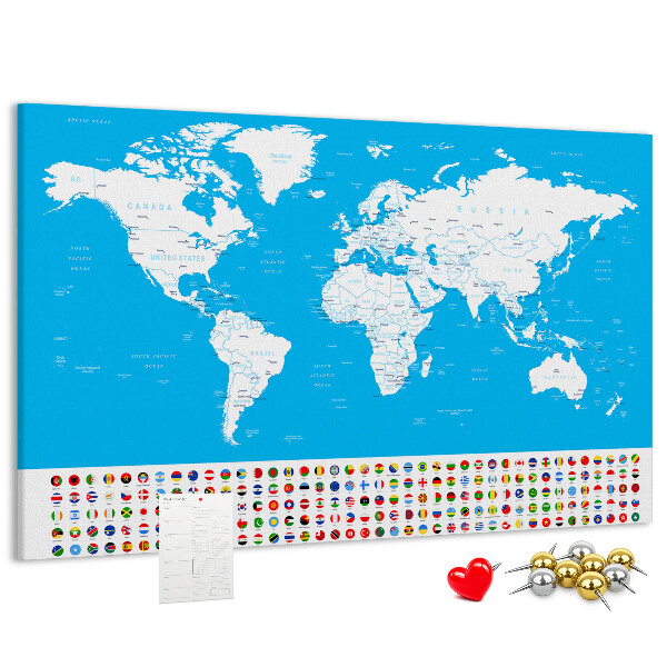 Fětská nástěnka Barevná mapa světa s vlajkami zemí