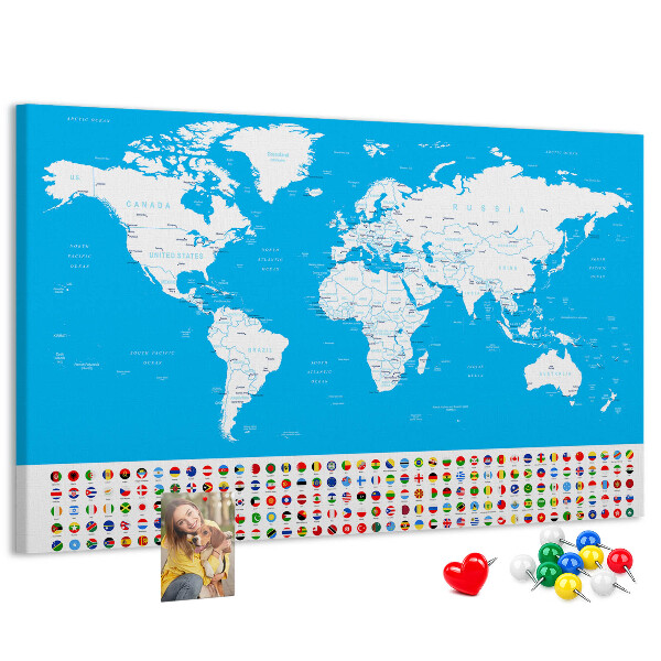 Fětská nástěnka Barevná mapa světa s vlajkami zemí