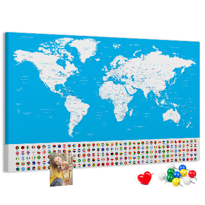 Fětská nástěnka Barevná mapa světa s vlajkami zemí