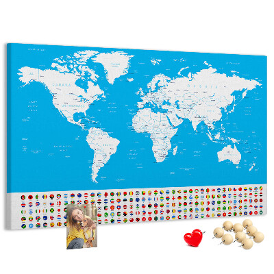 Fětská nástěnka Barevná mapa světa s vlajkami zemí
