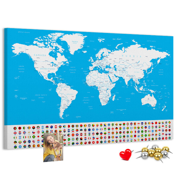 Fětská nástěnka Barevná mapa světa s vlajkami zemí