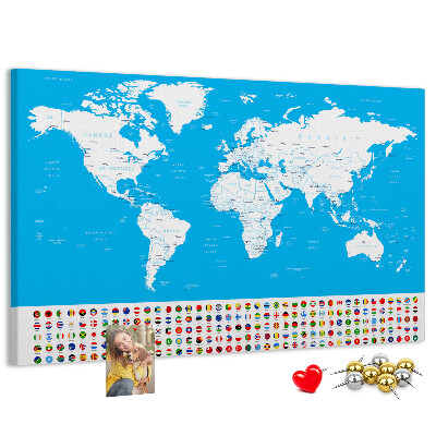 Fětská nástěnka Barevná mapa světa s vlajkami zemí