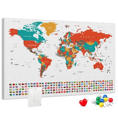 Korková nástěnka Mapa světa s vlajkami zemí