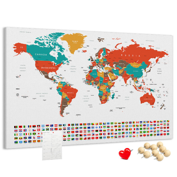 Korková nástěnka Mapa světa s vlajkami zemí