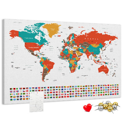 Korková nástěnka Mapa světa s vlajkami zemí