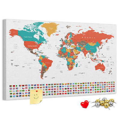 Korková nástěnka Mapa světa s vlajkami zemí