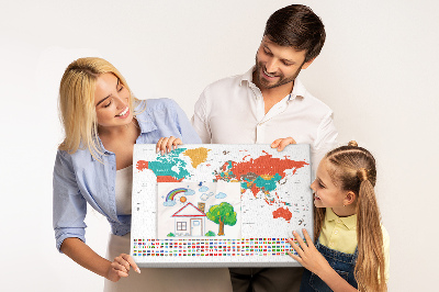 Korková nástěnka Mapa světa s vlajkami zemí