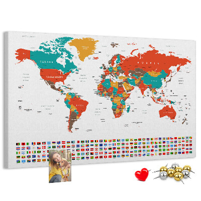 Korková nástěnka Mapa světa s vlajkami zemí