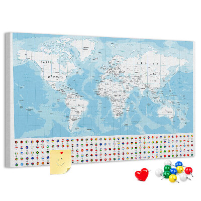 Nástěnka Mapa světa s barevnými špendlíky