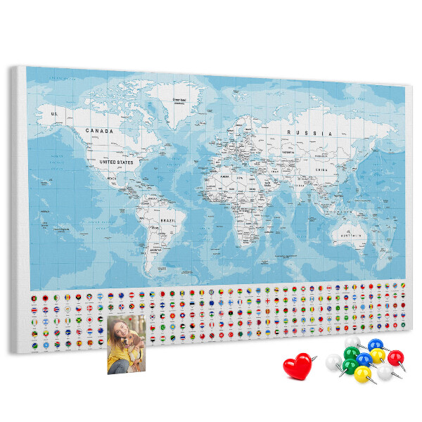 Nástěnka Mapa světa s barevnými špendlíky