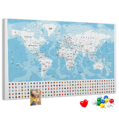 Nástěnka Mapa světa s barevnými špendlíky