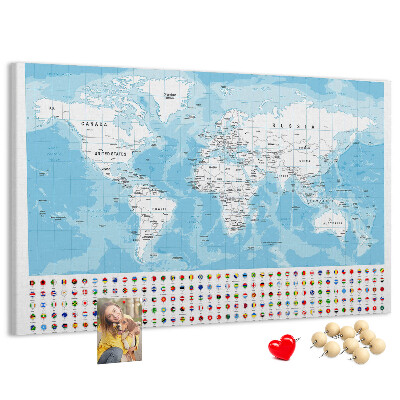 Nástěnka Mapa světa s barevnými špendlíky