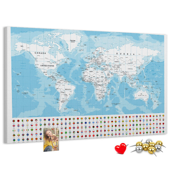 Nástěnka Mapa světa s barevnými špendlíky