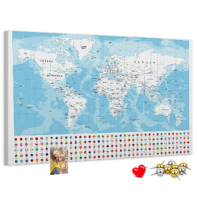 Nástěnka Mapa světa s barevnými špendlíky
