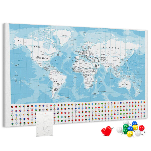Nástěnka Mapa světa s barevnými špendlíky