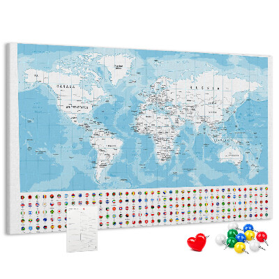 Nástěnka Mapa světa s barevnými špendlíky