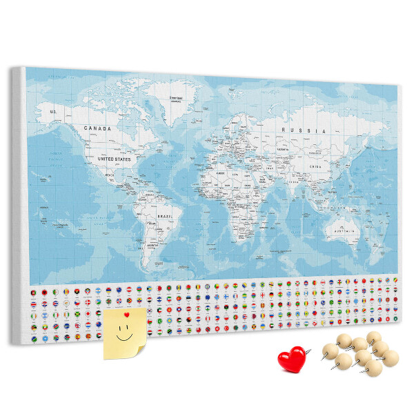 Nástěnka Mapa světa s barevnými špendlíky