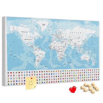 Nástěnka Mapa světa s barevnými špendlíky