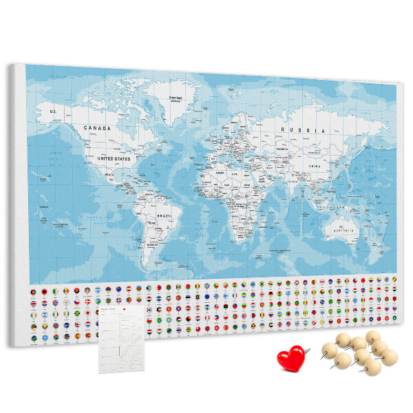 Nástěnka Mapa světa s barevnými špendlíky