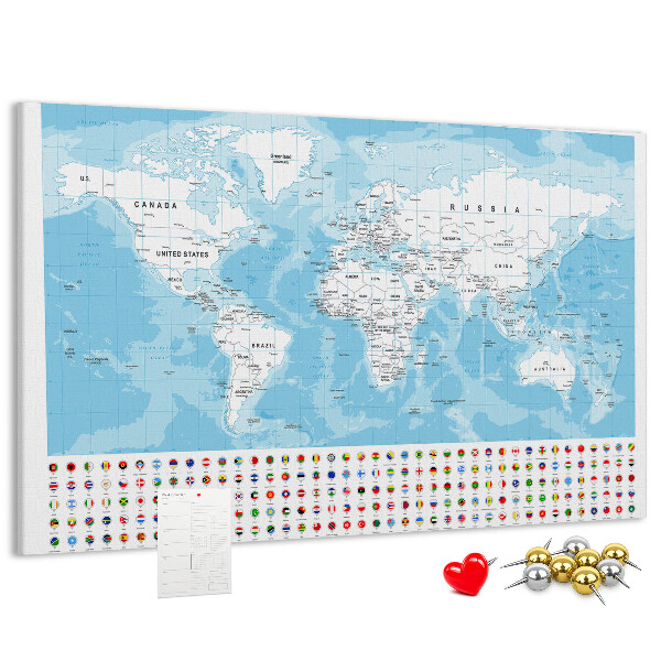 Nástěnka Mapa světa s barevnými špendlíky