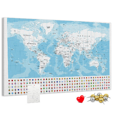Nástěnka Mapa světa s barevnými špendlíky