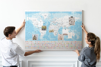 Nástěnka Mapa světa s barevnými špendlíky