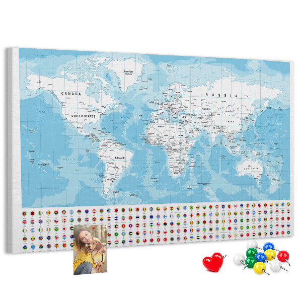 Nástěnka Mapa světa s barevnými špendlíky
