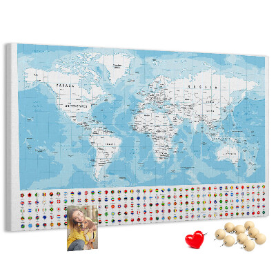 Nástěnka Mapa světa s barevnými špendlíky