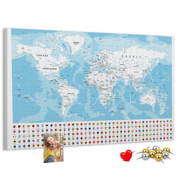 Nástěnka Mapa světa s barevnými špendlíky