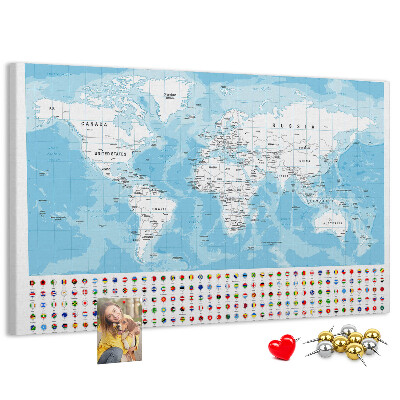 Nástěnka Mapa světa s barevnými špendlíky