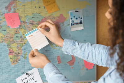 Nástěnka Mapa světa s barevnými vlajkami.