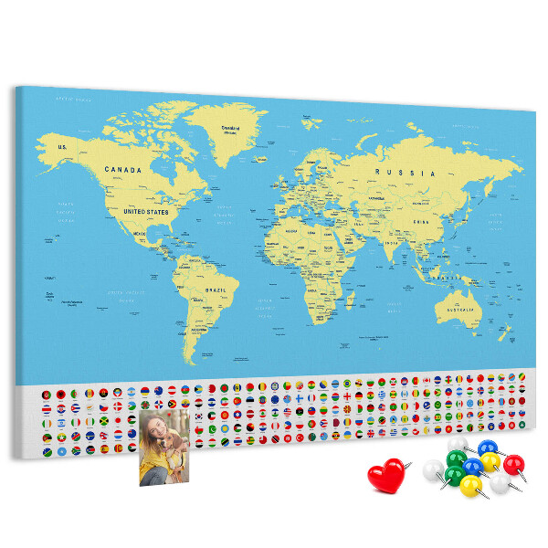 Fětská nástěnka Mapa světa s vlajkami zemí