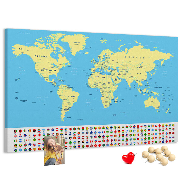 Fětská nástěnka Mapa světa s vlajkami zemí