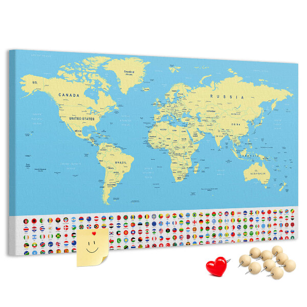 Fětská nástěnka Mapa světa s vlajkami zemí