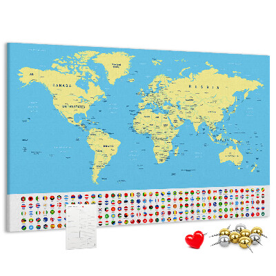 Fětská nástěnka Mapa světa s vlajkami zemí