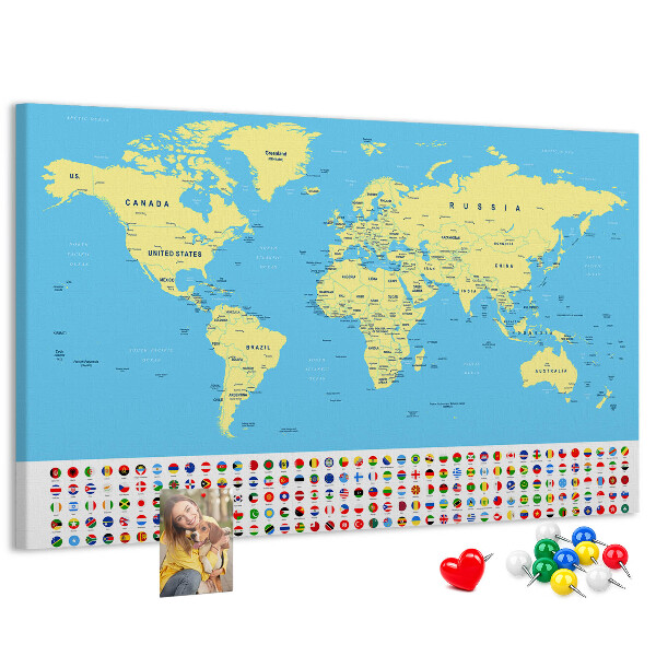 Fětská nástěnka Mapa světa s vlajkami zemí