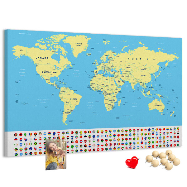 Fětská nástěnka Mapa světa s vlajkami zemí