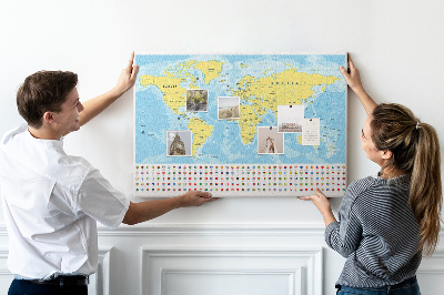 Korková nástěnka Mapa světa s barevnými špendlíky