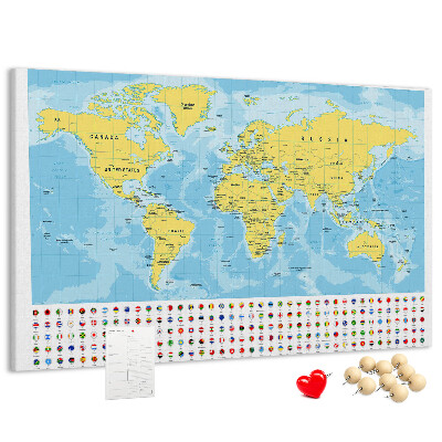 Korková nástěnka Mapa světa s barevnými špendlíky