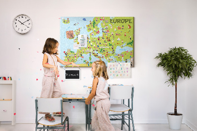 Nástěnka Barevná mapa Evropy s kulturními ikonami