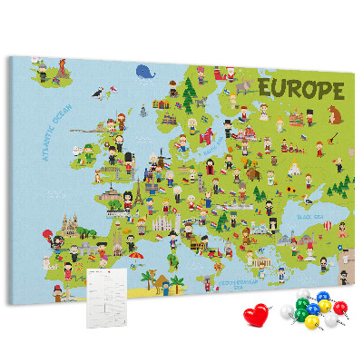 Nástěnka Barevná mapa Evropy s kulturními ikonami