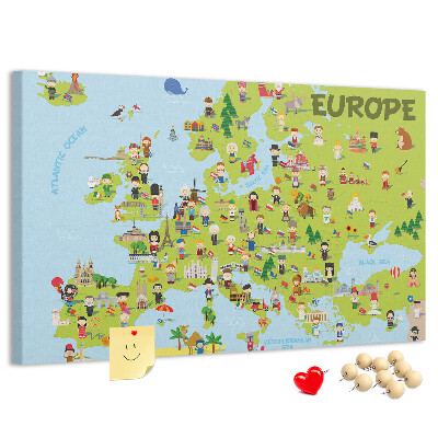 Nástěnka Barevná mapa Evropy s kulturními ikonami